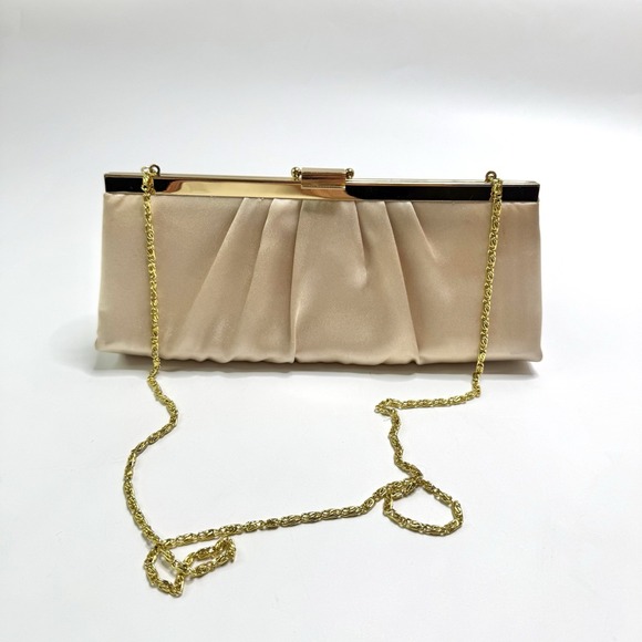 Jessica McClintock Blaire Clutch Bag Purse Women's Champagne Satin Frame Evening - Picture 11 of 13